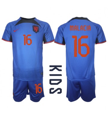 Holandia Tyrell Malacia #16 Koszulka Wyjazdowych Dziecięca MŚ 2022 Krótki Rękaw (+ Krótkie spodenki)